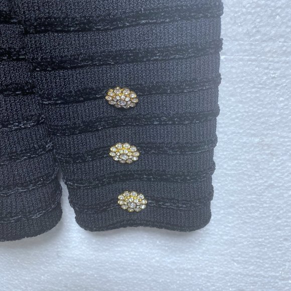 St. John Evening Womens Sz 2 Black Sequin Bling Cardigan Sweater Rhinestone Knit - Picture 6 of 11